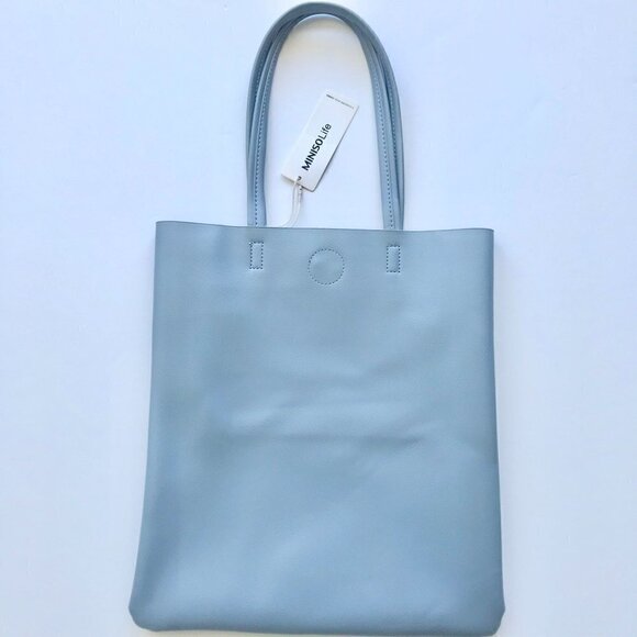 MINISO Shoulder Bag Blue Tote/Pink Portfolio Organizer Vegan Leather, Pen - Picture 15 of 16